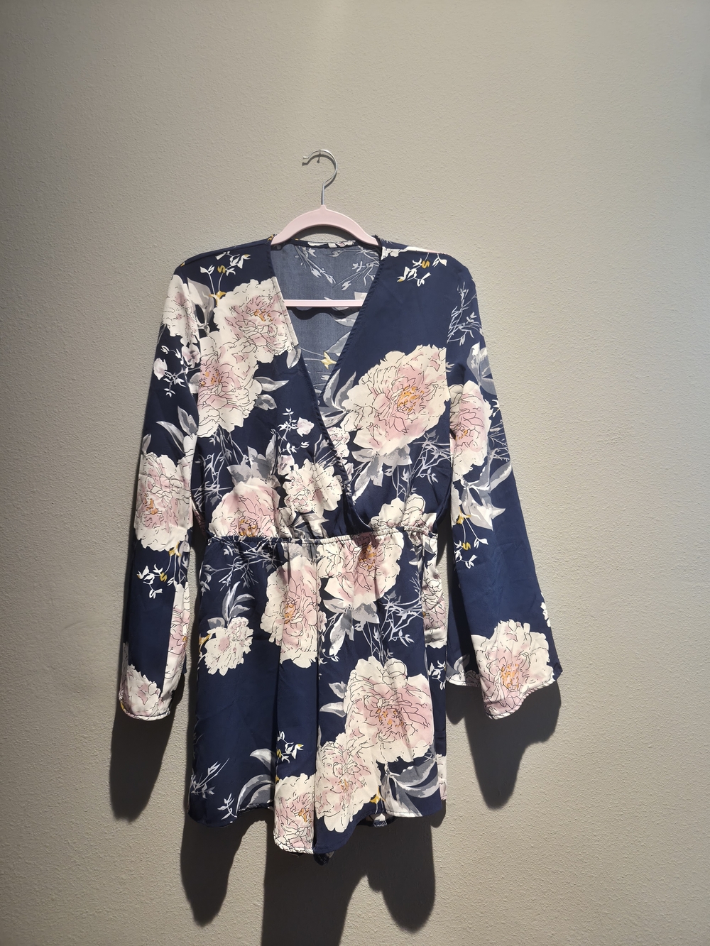 Floral Navy Wrap Jacket with Pink Bloom Print